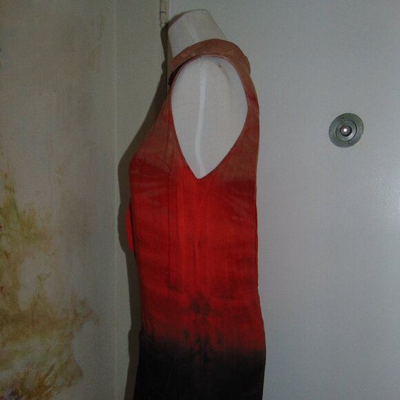 Moon & Sky Tunic Blouse Ombre Orange Blue Medium Pullover Plunging Neck Womens - Picture 8 of 11